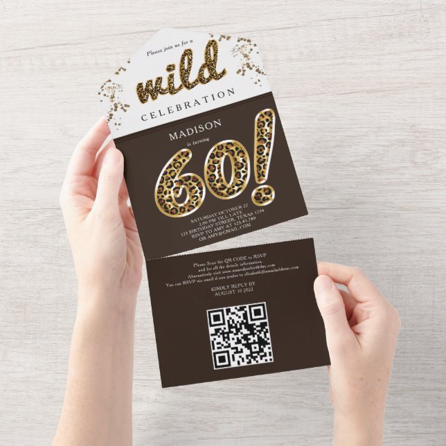 Leopard Foil Balloon 60th Birthday QR Code RSVP Al All In One Invitation (Tearaway)