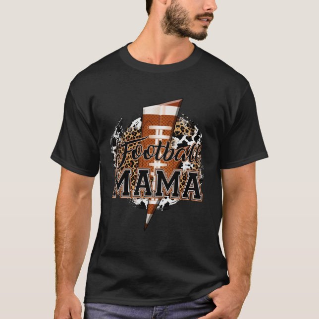 Leopard Football Mama Lightning Bolt Sport Mum Mot T-Shirt (Front)