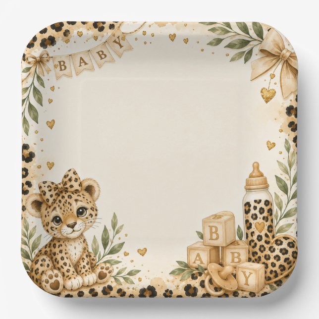 Leopard for Baby Shower Paper Plate (Front)