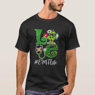 Leopard Funny Shamrock Love EMT Life St Patricks D T-Shirt