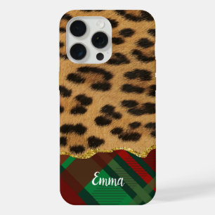 Leopard Fur and Holiday Plaid  iPhone 15 Pro Max Case