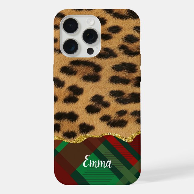 Leopard Fur and Holiday Plaid  iPhone Case (Back)
