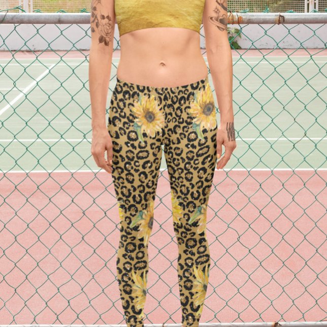 Leopard Fur Animal Print Sunflower Gold Metallic Capri Leggings (Creator Uploaded)