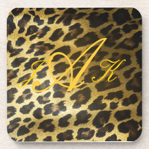 Leopard Fur Print Monogram Coaster