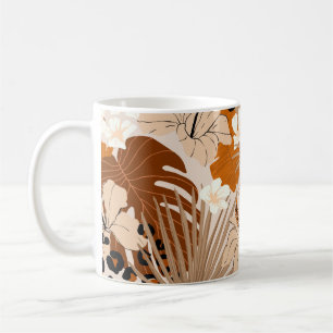 Leopard fur tropical leaves hibiscus flowers seaml coffee mug