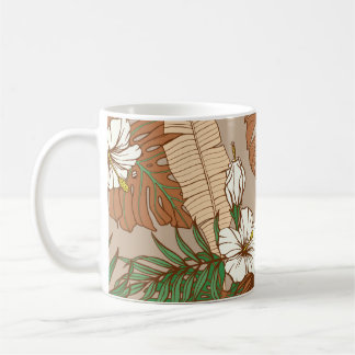 Leopard fur tropical leaves hibiscus flowers seaml coffee mug