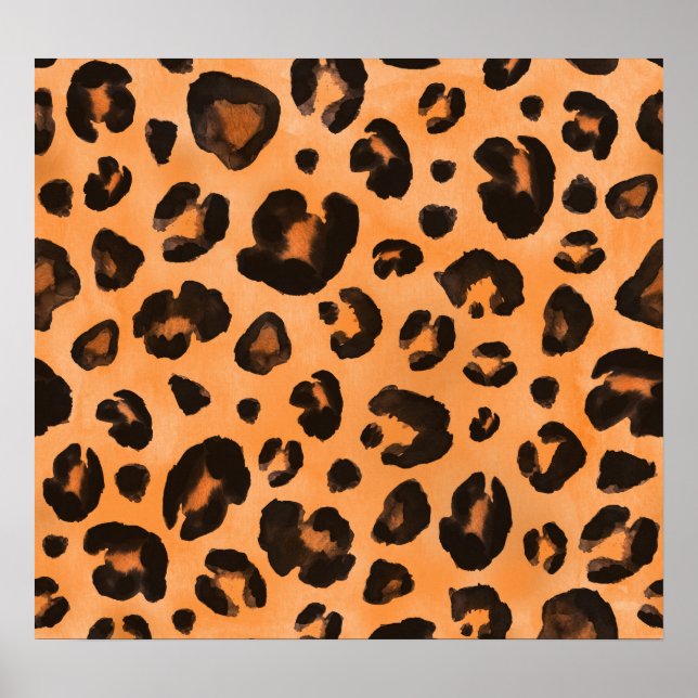 Leopard fur, watercolor, seamless texture. poster (Front)