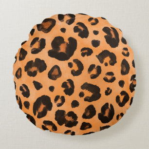 Leopard fur, watercolor, seamless texture. round cushion