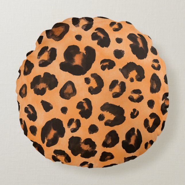 Leopard fur, watercolor, seamless texture. round cushion (Front)