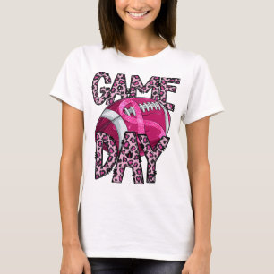 Leopard Game Day Pink American Football Tackle Bre T-Shirt