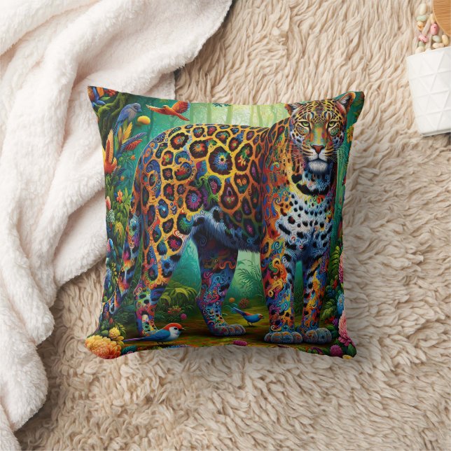 Leopard Gaze: Tropical Majesty in Motion Cushion (Blanket)