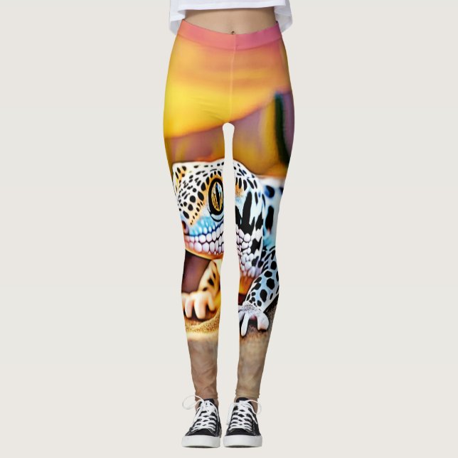 Leopard Gecko Desert Design Leggings (Front)
