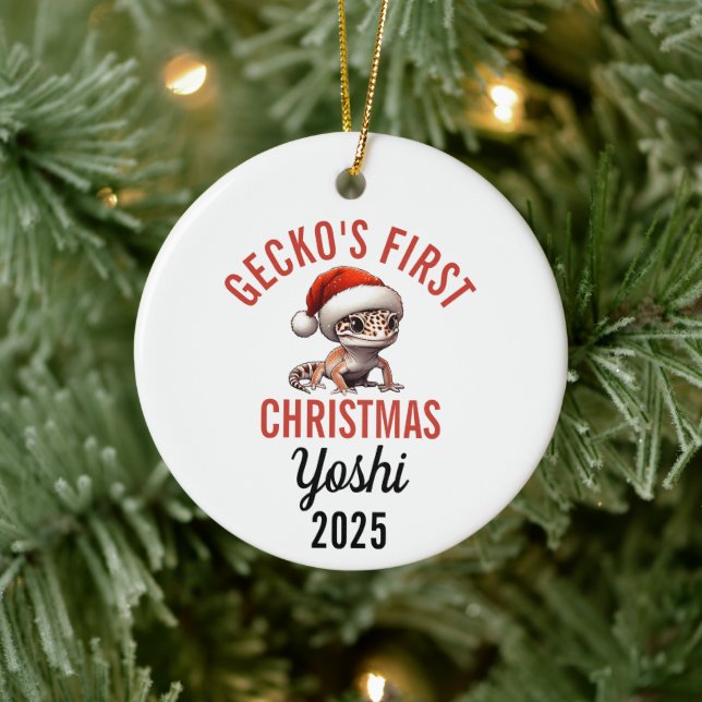 Leopard Gecko First Christmas 2025 Ceramic Ornament (Tree)
