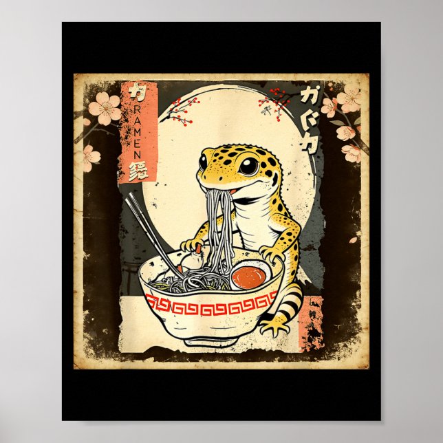 Leopard Gecko Lizard Ramen Crested Gecko Japanese  Poster (Front)
