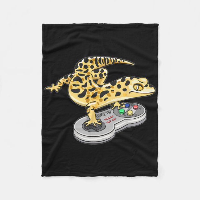 Leopard Gecko Playing Video Game Lizard Reptiles G Fleece Blanket (Front)