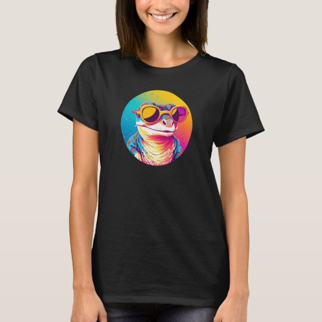 Leopard Gecko Reptile Wearing Sunglasses Retro T-Shirt (Front)
