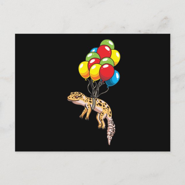Leopard Gecko With Balloons Gift Postcard (Front)