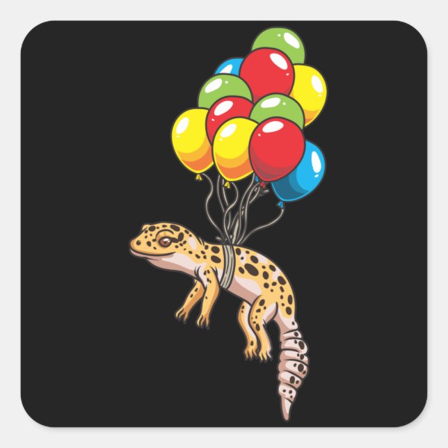 Leopard Gecko With Balloons Gift Square Sticker (Front)