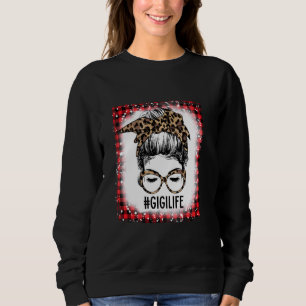 Leopard Gigi Life Messy Bun Christmas Xmas Mothers Sweatshirt
