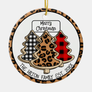 Leopard, Gingham and Buffalo Plaid Christmas Trees Ceramic Ornament