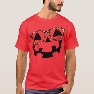 Leopard Glasses Jack O Lantern Pumpkin Face Hallow T-Shirt