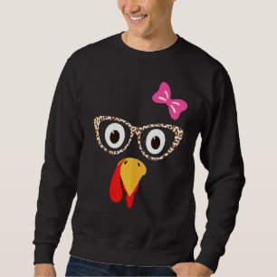 Leopard Glasses Turkey Face Girl Pink Bow Women Th Sweatshirt