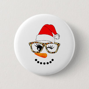 Leopard Gles Santa Claus Snowman Face Christmas Co 6 Cm Round Badge