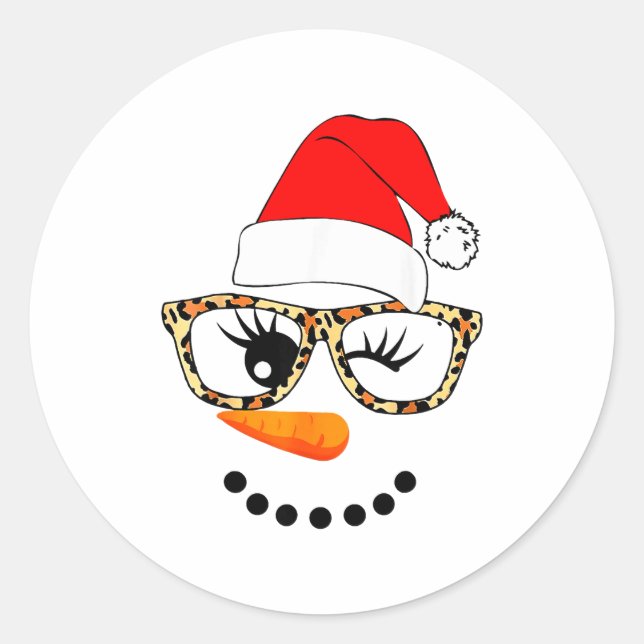 Leopard Gles Santa Claus Snowman Face Christmas Co Classic Round Sticker (Front)