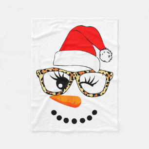 Leopard Gles Santa Claus Snowman Face Christmas Co Fleece Blanket