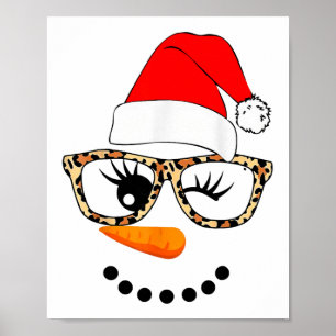 Leopard Gles Santa Claus Snowman Face Christmas Co Poster