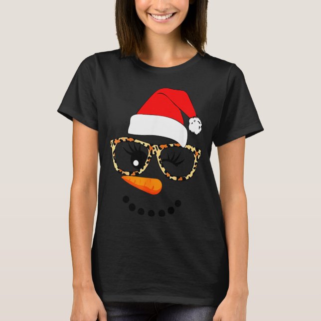 Leopard Gles Santa Claus Snowman Face Christmas Co T-Shirt (Front)