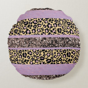 Leopard Glitter Stripes Glam 1 Round Cushion