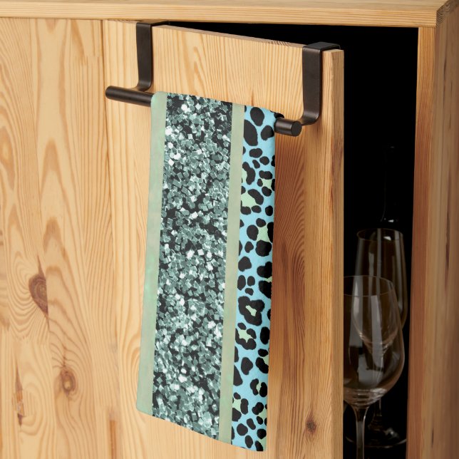 Leopard Glitter Stripes Glam 2 Tea Towel (Thirds Fold)