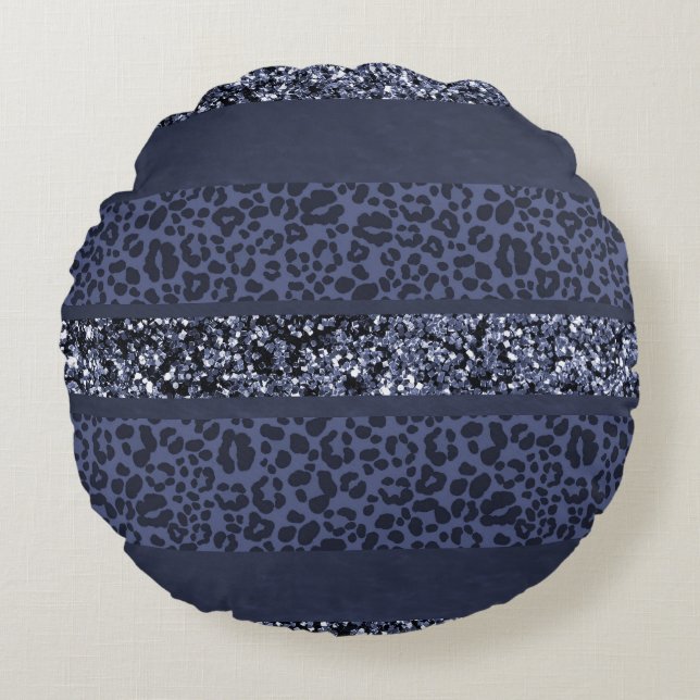 Leopard Glitter Stripes Glam 5 Round Cushion (Front)