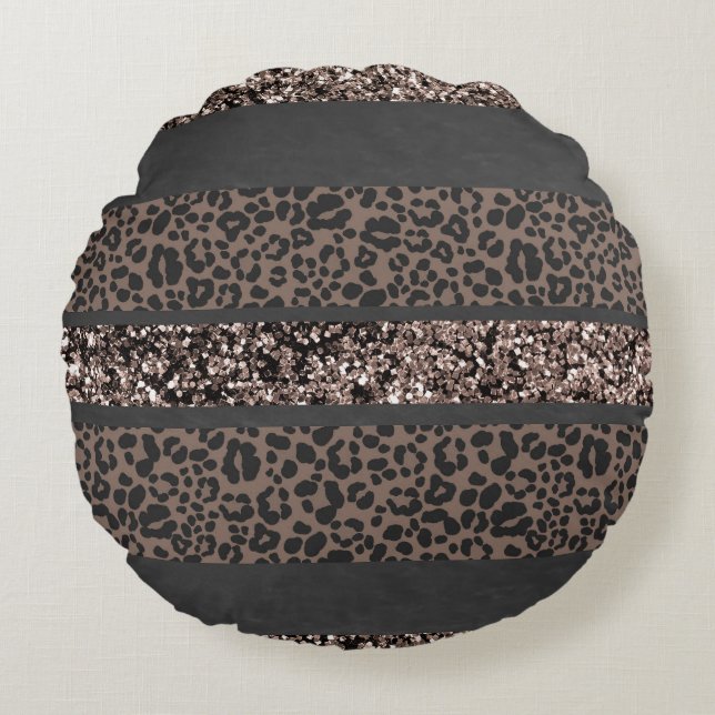 Leopard Glitter Stripes Glam 6 Round Cushion (Front)