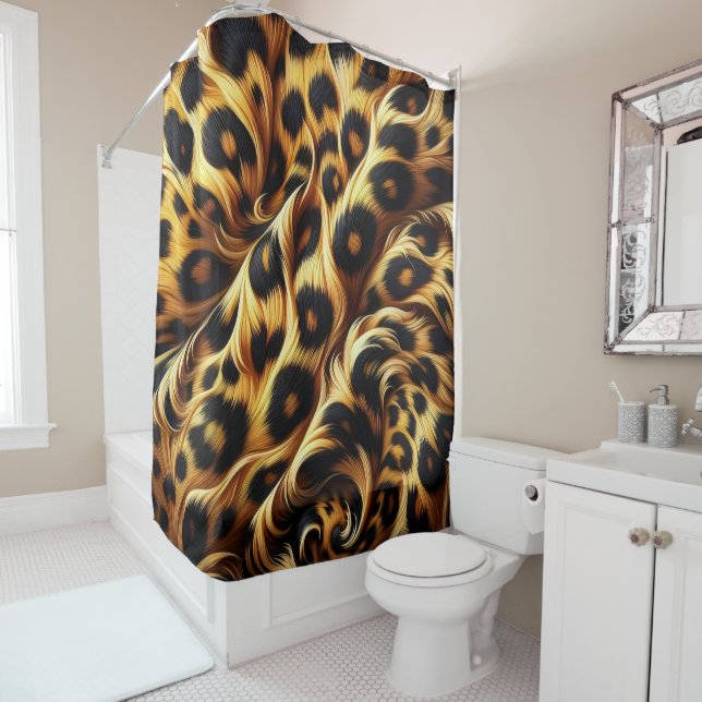 Leopard Glow: Embrace Exotic Comfort Shower Curtain (In Situ)