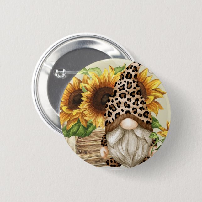 Leopard Gnome Sunflowers Button (Front & Back)