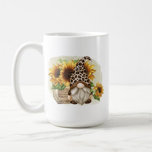 Leopard Gnome Sunflowers Coffee Mug (Left)