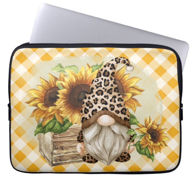 Leopard Gnome Sunflowers Laptop Sleeve (Front)