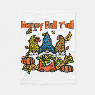 Leopard Gnomes Happy Fall Yall Thanksgiving Men Wo Fleece Blanket