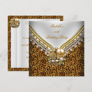 Leopard Gold Black White Elegant Birthday Party Invitation