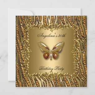 Leopard Gold Butterfly Birthday Party 50th Invitation