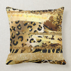 Leopard gold glitter wild animal confetti chic cushion