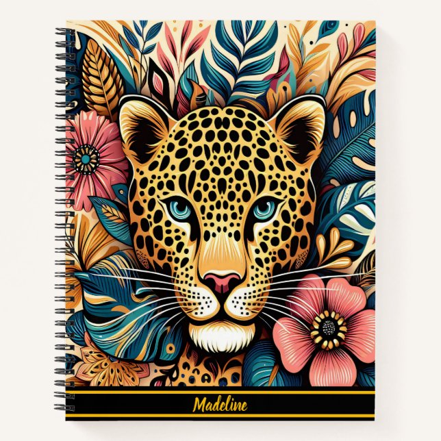 Leopard Grace: Vibrant Branch Serenity Notebook (Front)
