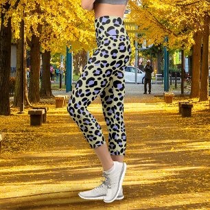 Leopard Green Black Purple Capri Leggings