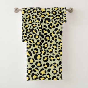 Leopard Green Yellow Black Bath Towel Set