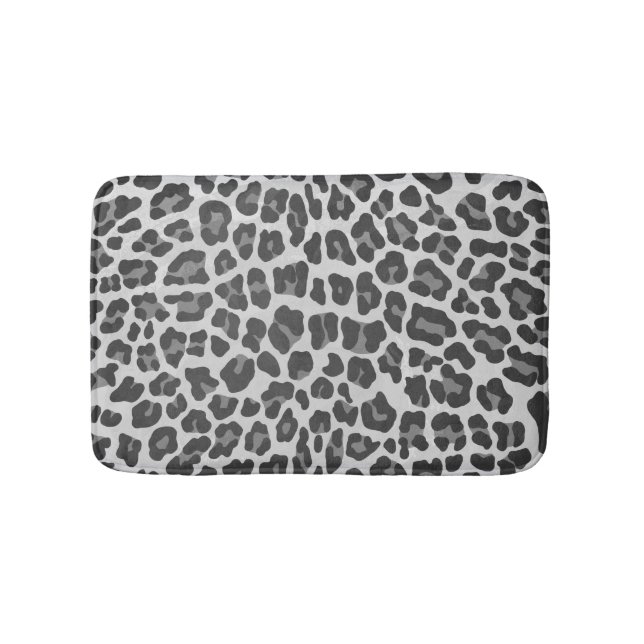 Leopard Grey and Light Grey Print Bath Mat (Front)