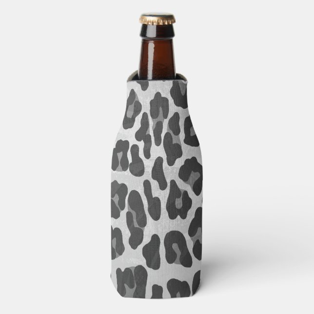 Leopard Grey and Light Grey Print Bottle Cooler (Bottle Front)