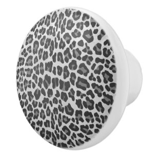 Leopard Grey and Light Grey Print Ceramic Knob