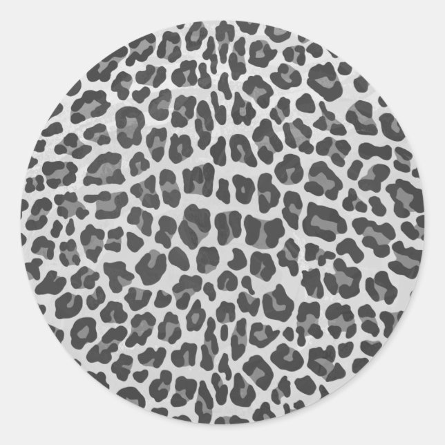 Leopard Grey and Light Grey Print Classic Round Sticker (Front)